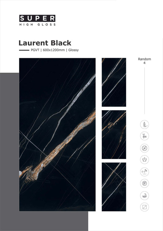 Laurent Black Glazed Vitrified Tiles