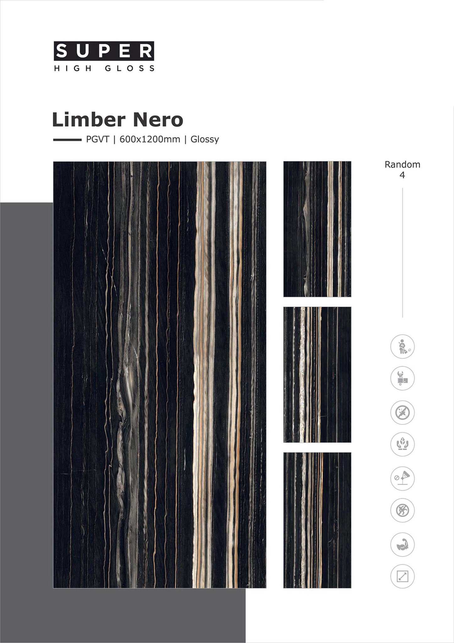 Limber Nero Glazed Vitrified Tiles