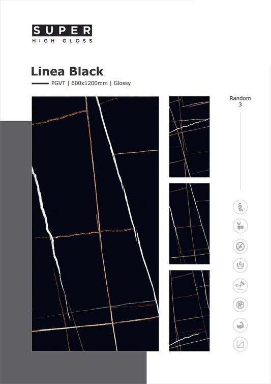 Linea Black Glazed Vitrified Tiles