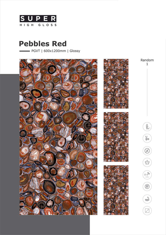 Pebbles Red Glazed Vitrified Tiles