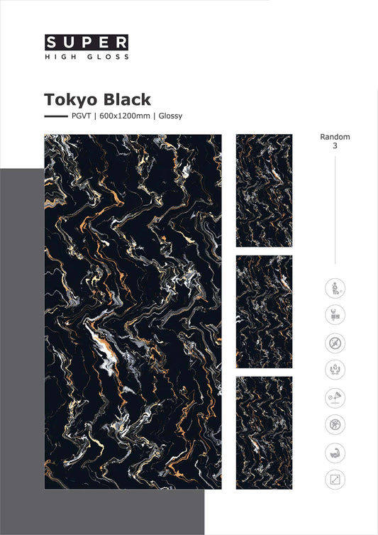 Tokyo Black Glazed Vitrified Tiles